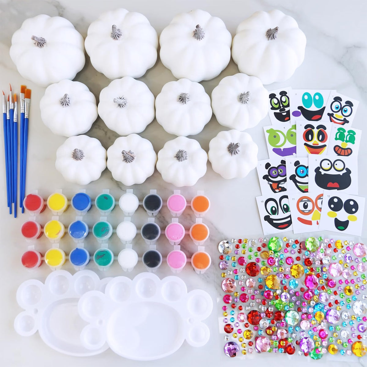 12-Set DIY Pumpkin Painting Kit – White Foam Craft Pumpkins for Kids, Fall Halloween & Thanksgiving Art Activity and Party Favors