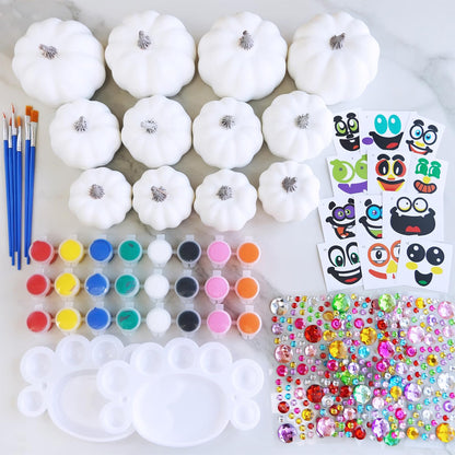 12-Set DIY Pumpkin Painting Kit – White Foam Craft Pumpkins for Kids, Fall Halloween & Thanksgiving Art Activity and Party Favors