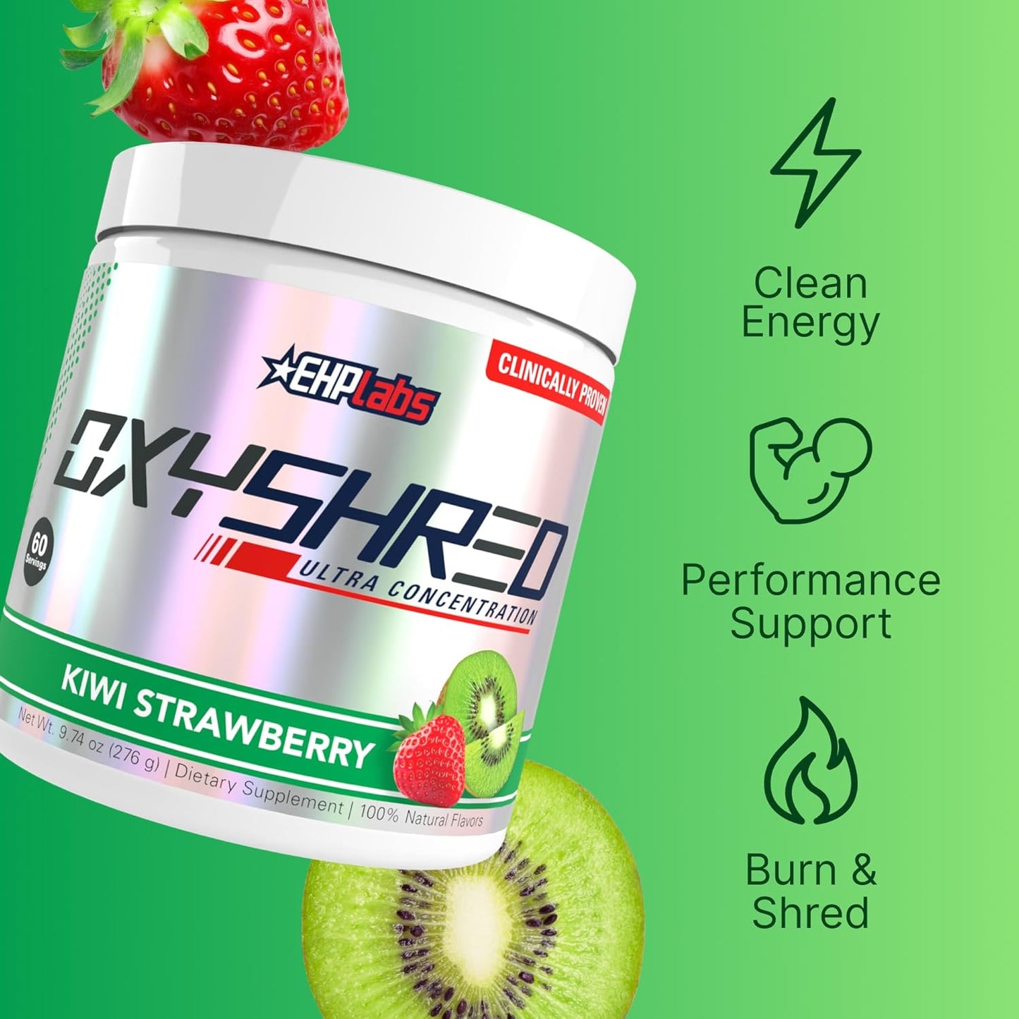 OxyShred Pre-Workout Powder – Energy Boost with L-Glutamine & ALCAR (Kiwi Strawberry, 60 Servings)