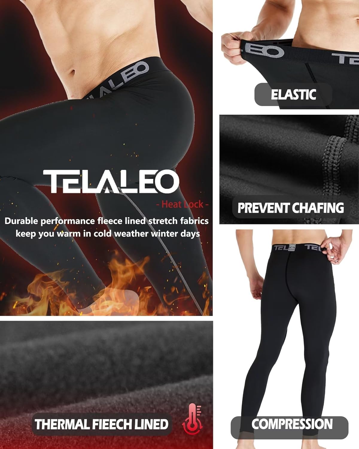 Men’s Fleece-Lined Thermal Compression Pants – Cold Weather Baselayer (4- or 5-Pack)