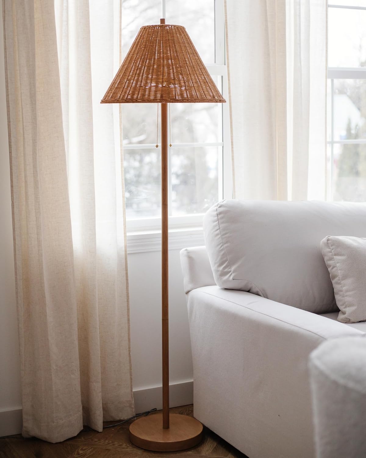 61" Coastal Bohemian LED Floor Lamp - 2-Light, Pull-Chain, Mid-Century Design