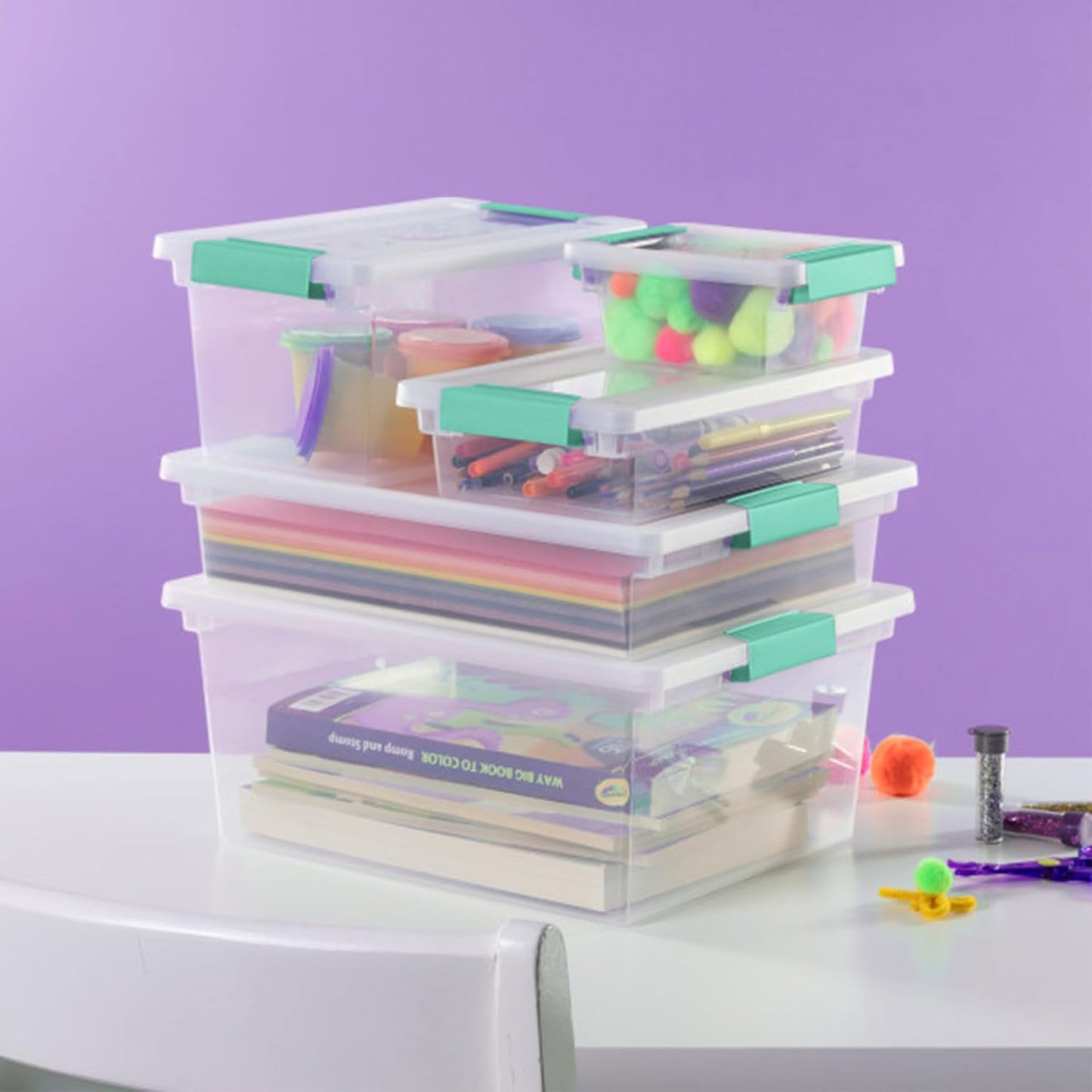 6-Pack Clip Boxes - Stackable Clear Plastic Storage Bins with Latching Lids for Arts, Crafts, and Office Organization