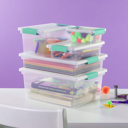 6-Pack Clip Boxes - Stackable Clear Plastic Storage Bins with Latching Lids for Arts, Crafts, and Office Organization