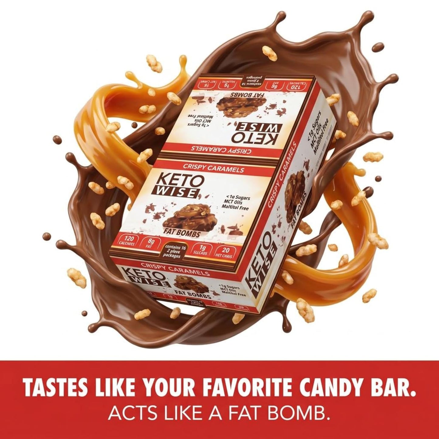 Crispy Caramel Fat Bombs – Keto-Friendly, Zero Sugar Added, Low Carb with MCT Oil, 16 Count