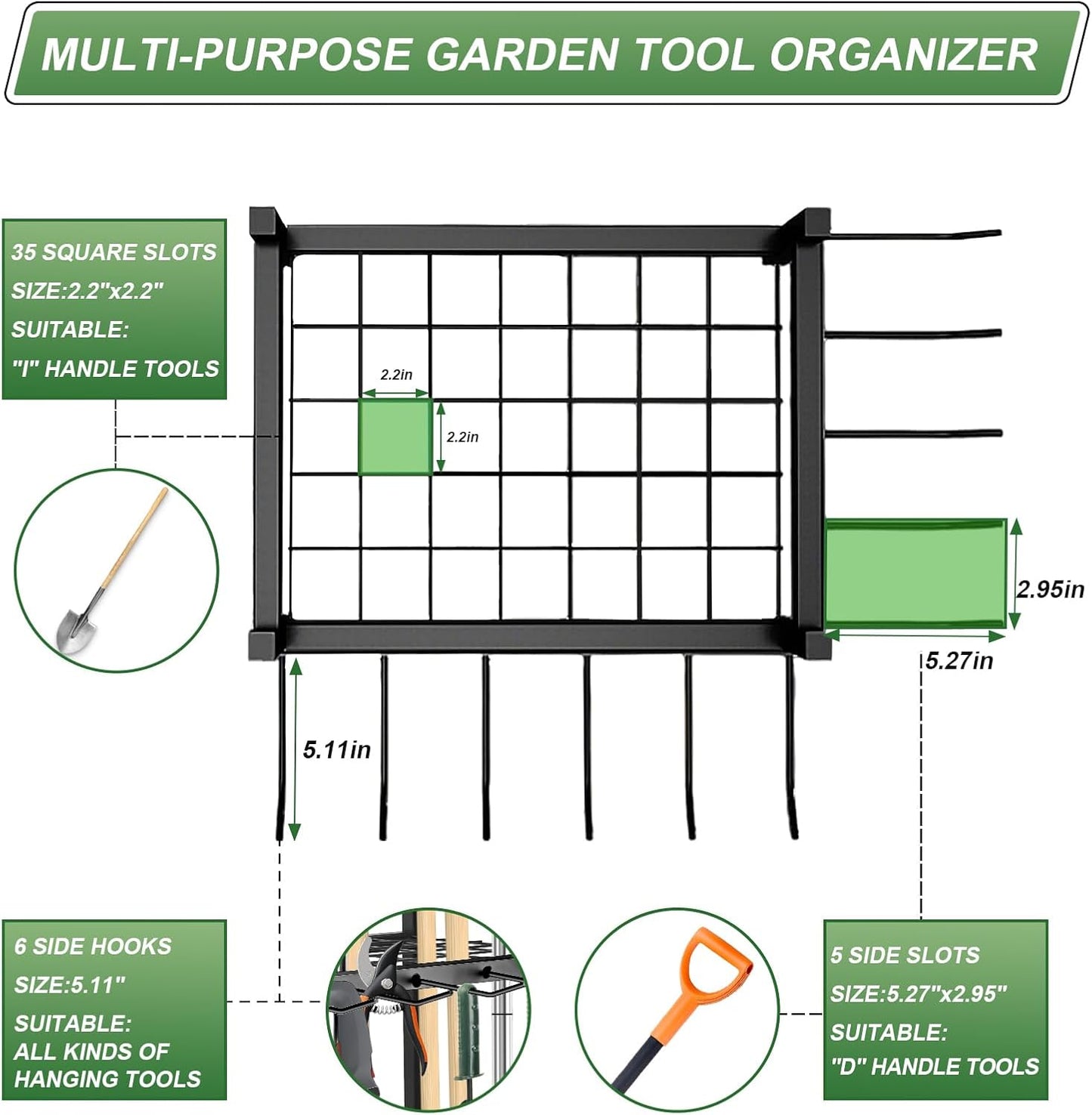 Garden Yard Tool Rack – Metal Garage Storage Organizer for Up to 46 Tools, Rakes, Brooms & Shovels
