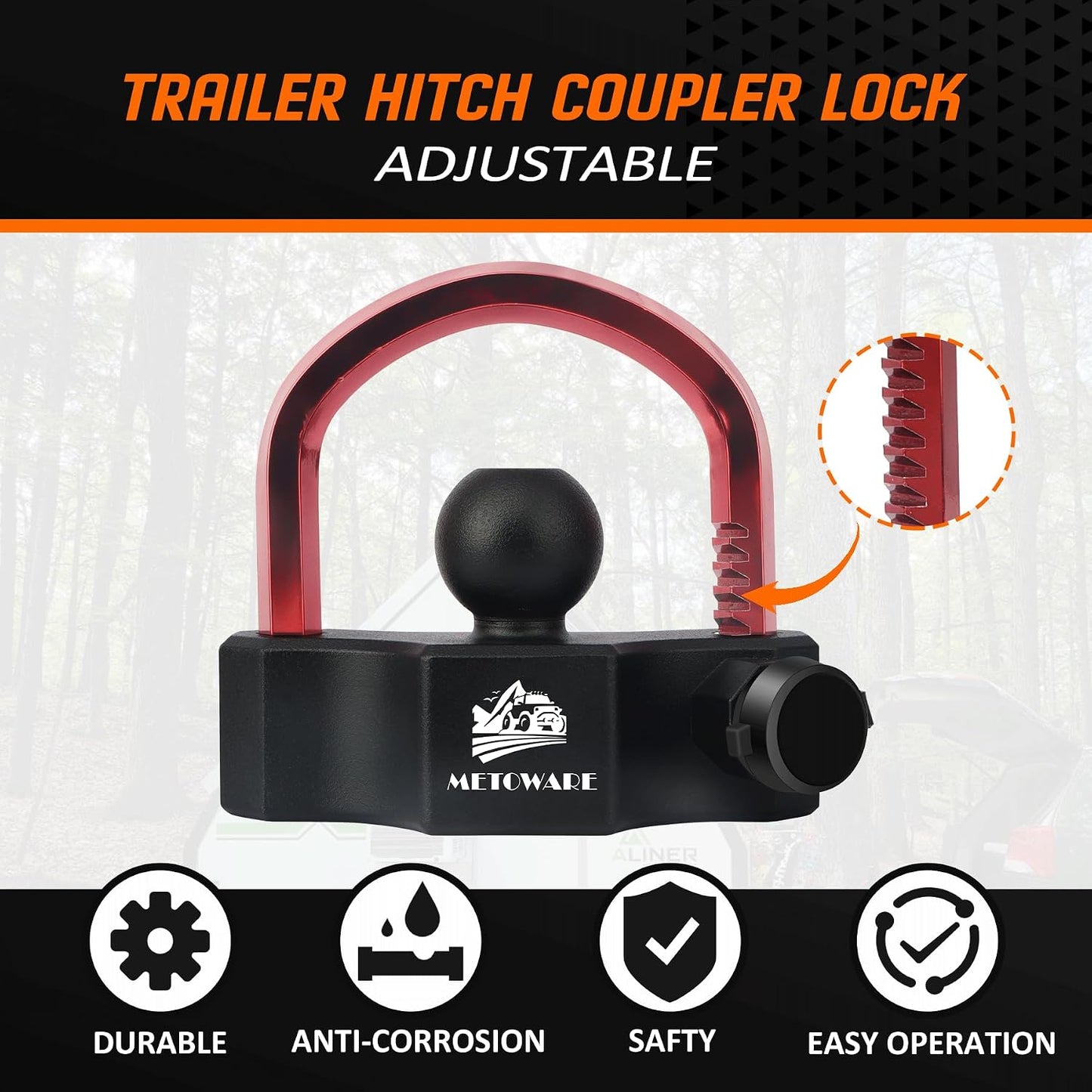 Heavy-Duty Universal Trailer Coupler Lock – Adjustable Hitch Lock for 1-7/8", 2" & 2-5/16" Couplers with 2 Keys, Red