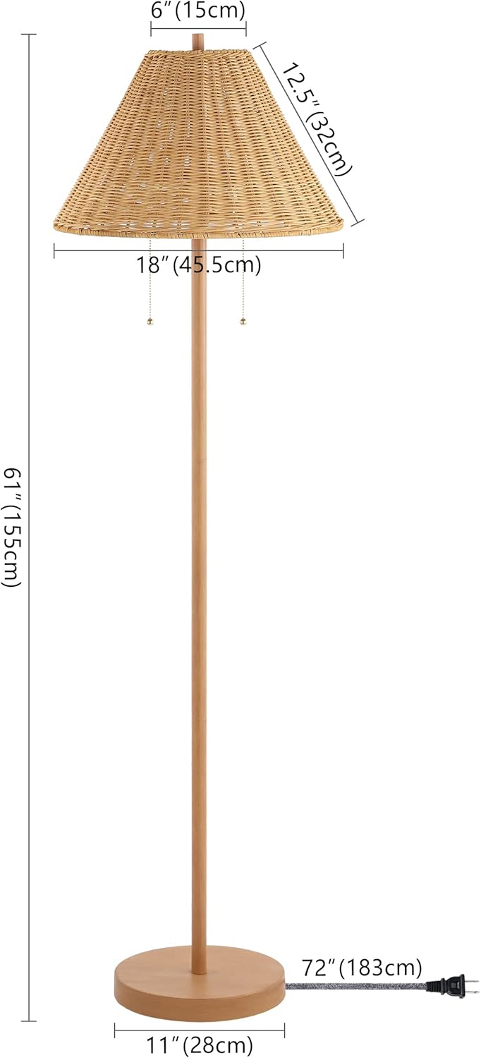 61" Coastal Bohemian LED Floor Lamp - 2-Light, Pull-Chain, Mid-Century Design