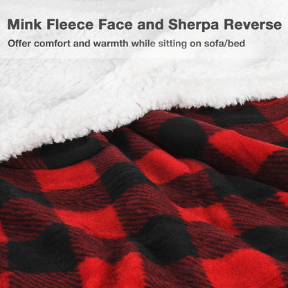 Sherpa Wearable Blanket with Sleeves – Super Soft, Warm Fleece TV Throw for Adults (Buffalo Plaid)