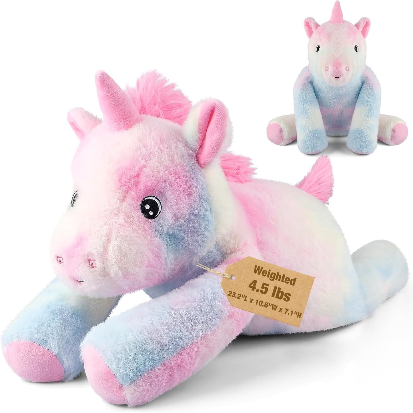 23" Weighted Unicorn Plush – 4.5 lb Adjustable Sitting/Laying Stuffed Animal with Removable Ceramsite Bag