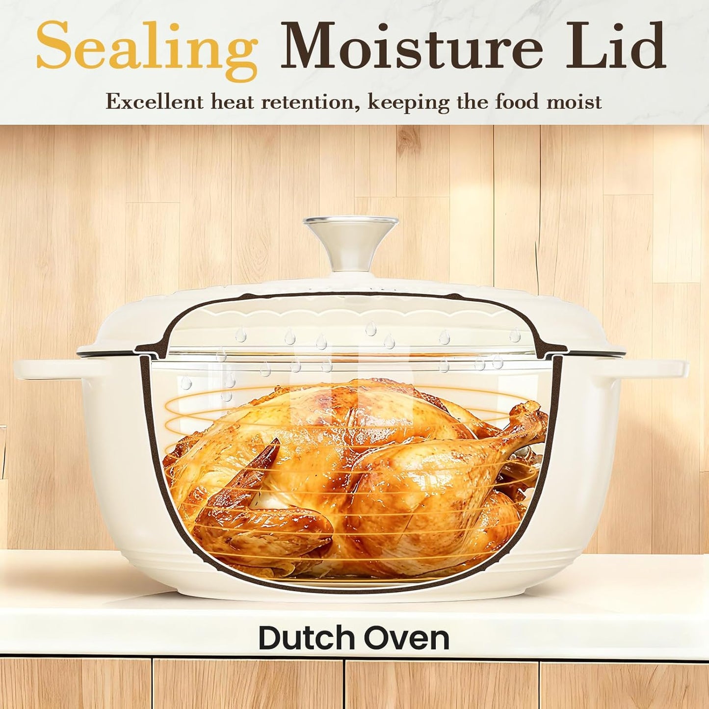 6QT Enameled Cast Iron Dutch Oven – Heavy-Duty Pot with Lid (Cream White)