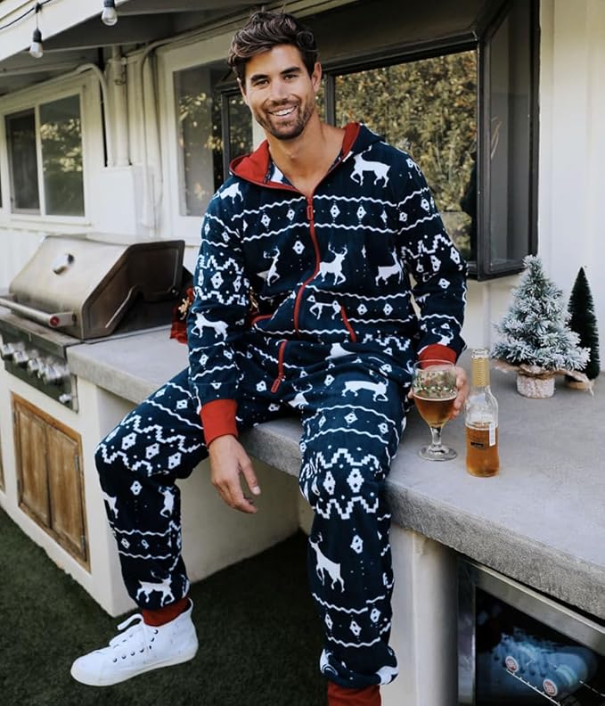 Comfy Christmas Onesies for Adults - Unisex Matching Holiday Jumpsuits with Handy Pockets