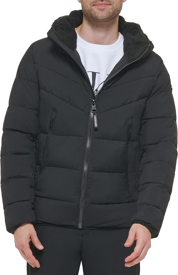 Mens Heavyweight Short Puffer, Large Black