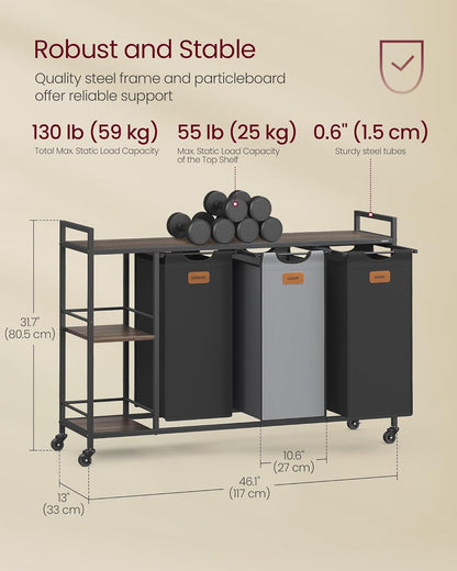 Laundry Hamper and Sorter: Rolling Cart with Shelves and Liners