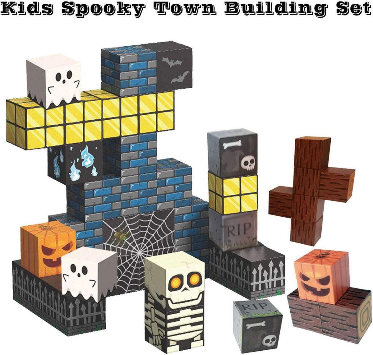 Halloween Magnetic Building Blocks – Skeleton Spooky Town Construction Toy for Kids