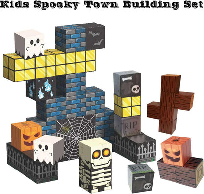 Halloween Magnetic Building Blocks – Skeleton Spooky Town Construction Toy for Kids