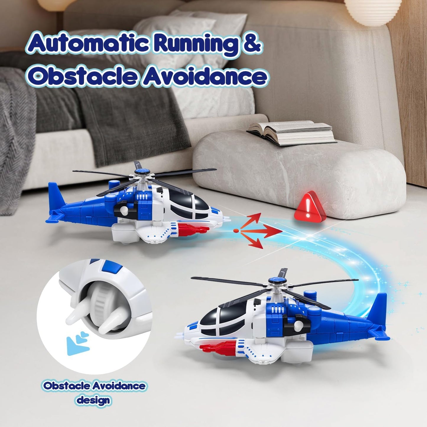 Light-Up Helicopter Toy – 360° Rotating Airplane with Music & Obstacle Avoidance (Ages 3–5)