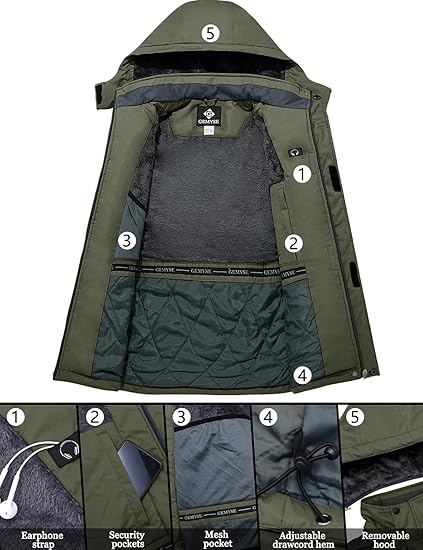 Men's Ski Snow Jacket Warm Winter Waterproof Coat Hooded Windproof Windbreaker