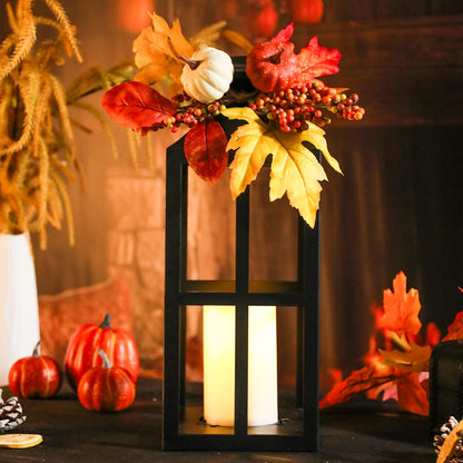 2-Pack 17.7" Fall Lanterns with LED Candles – Thanksgiving Décor with Timer for Table, Porch & Home