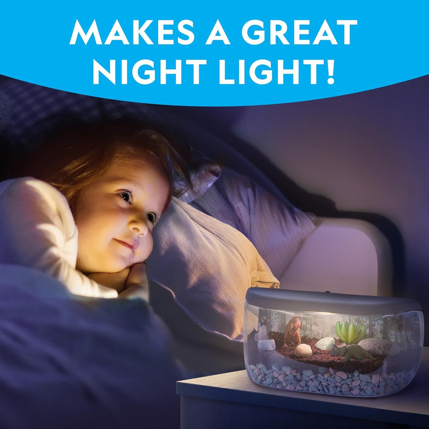 Light-Up Dinosaur Terrarium Kit for Kids with Real Plants & Gemstones