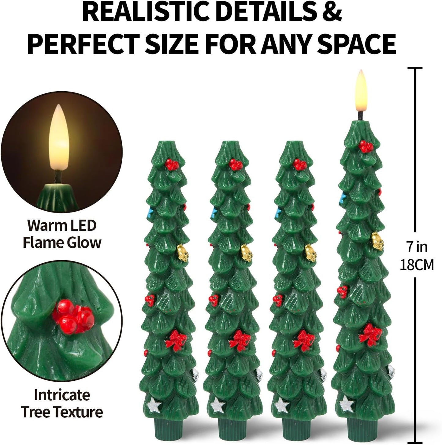 Flameless LED Christmas Tree Candles - 4 Pack, Battery Operated