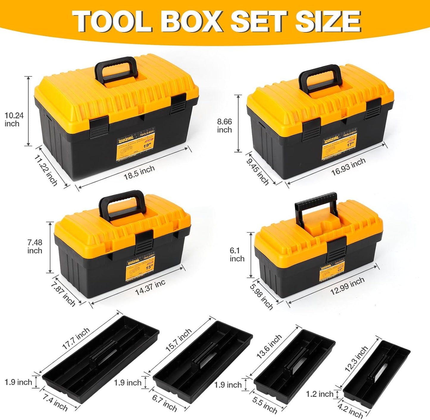 4 Pack Heavy-Duty Plastic Tool Boxes – Portable Lockable Storage Cases with Removable Trays & Dividers
