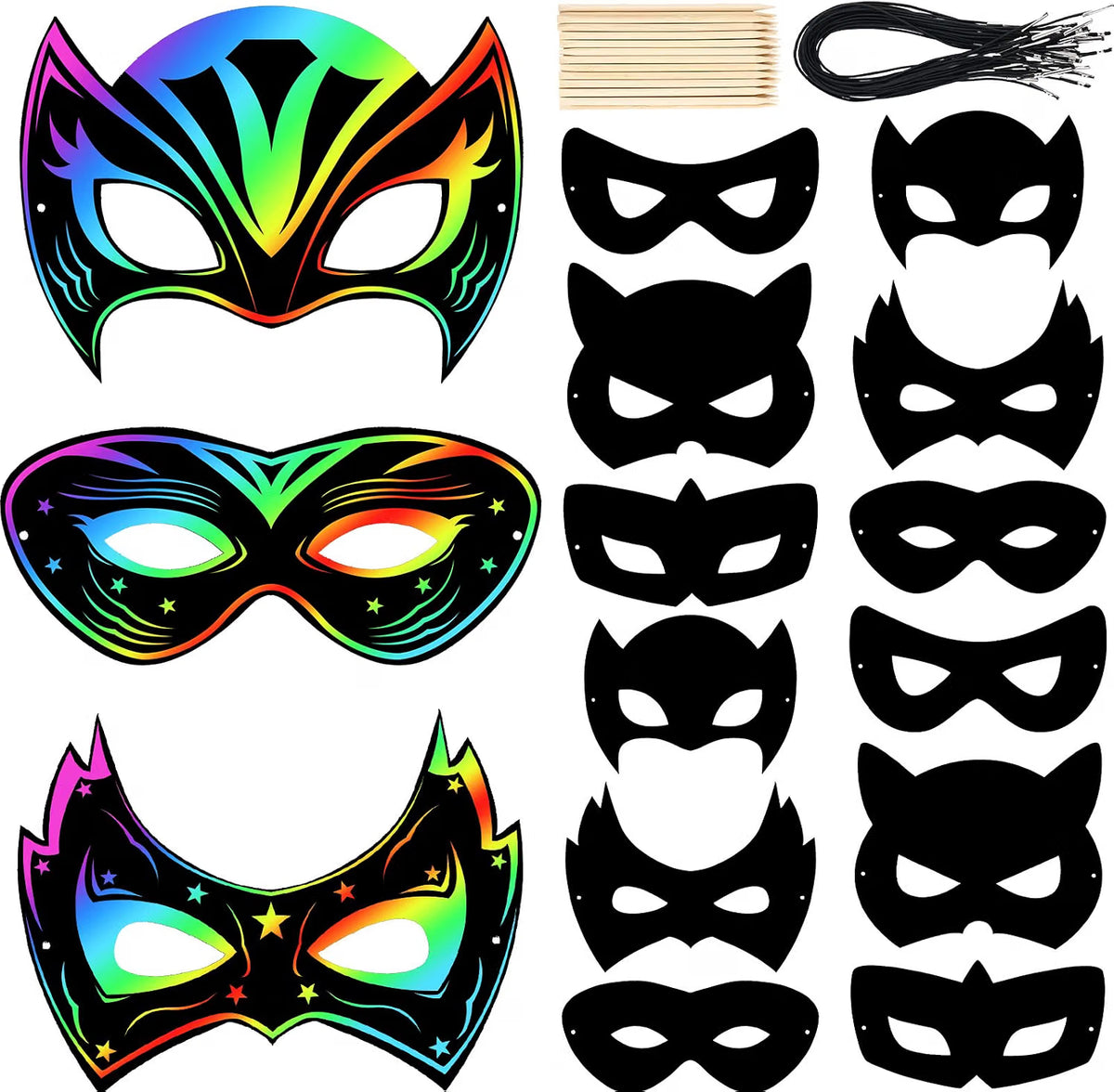150-Piece Halloween Hero Scratch Masks for Kids – Classic DIY Art Craft Kit & Party Favors