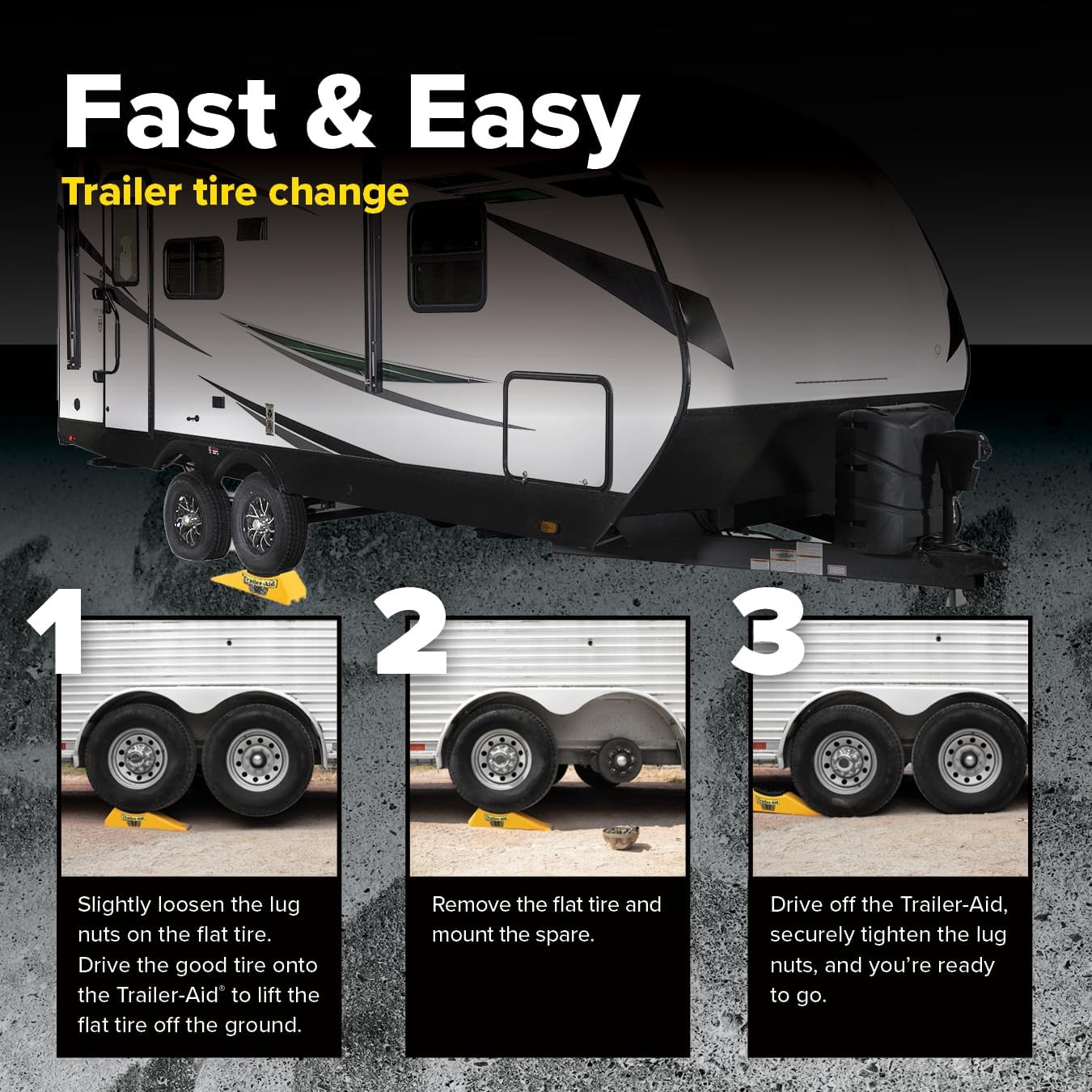 Trailer Aid Plus Tandem Tire Ramp – 5.5" RV & Trailer Tire Lift Ramp for Easy Tire Changes Without Unloading Cargo, Yellow