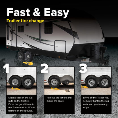 Trailer Aid Plus Tandem Tire Ramp – 5.5" RV & Trailer Tire Lift Ramp for Easy Tire Changes Without Unloading Cargo, Yellow