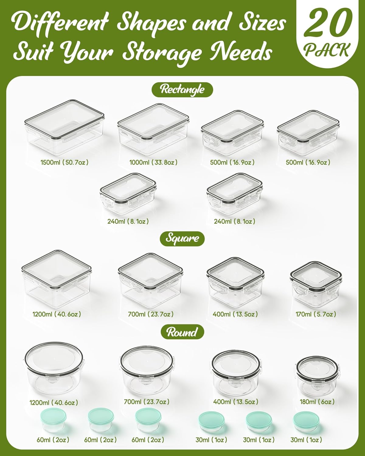 Plastic Food Storage Containers with Lids, BPA-Free, Complete with Labels and Pen