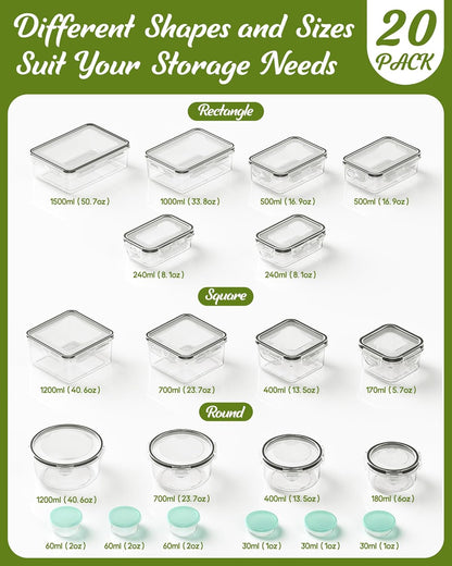 Plastic Food Storage Containers with Lids, BPA-Free, Complete with Labels and Pen