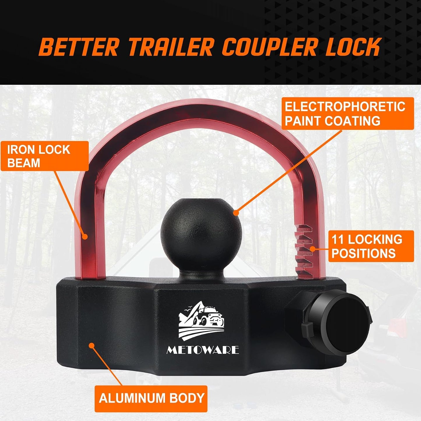 Heavy-Duty Universal Trailer Coupler Lock – Adjustable Hitch Lock for 1-7/8", 2" & 2-5/16" Couplers with 2 Keys, Red