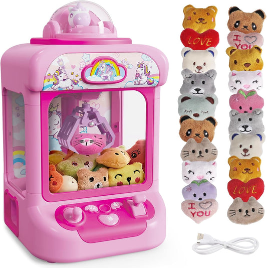 Claw Machine for Kids, Candy Grabber Prize Dispenser with Sound & 20 Mini Plush Toys