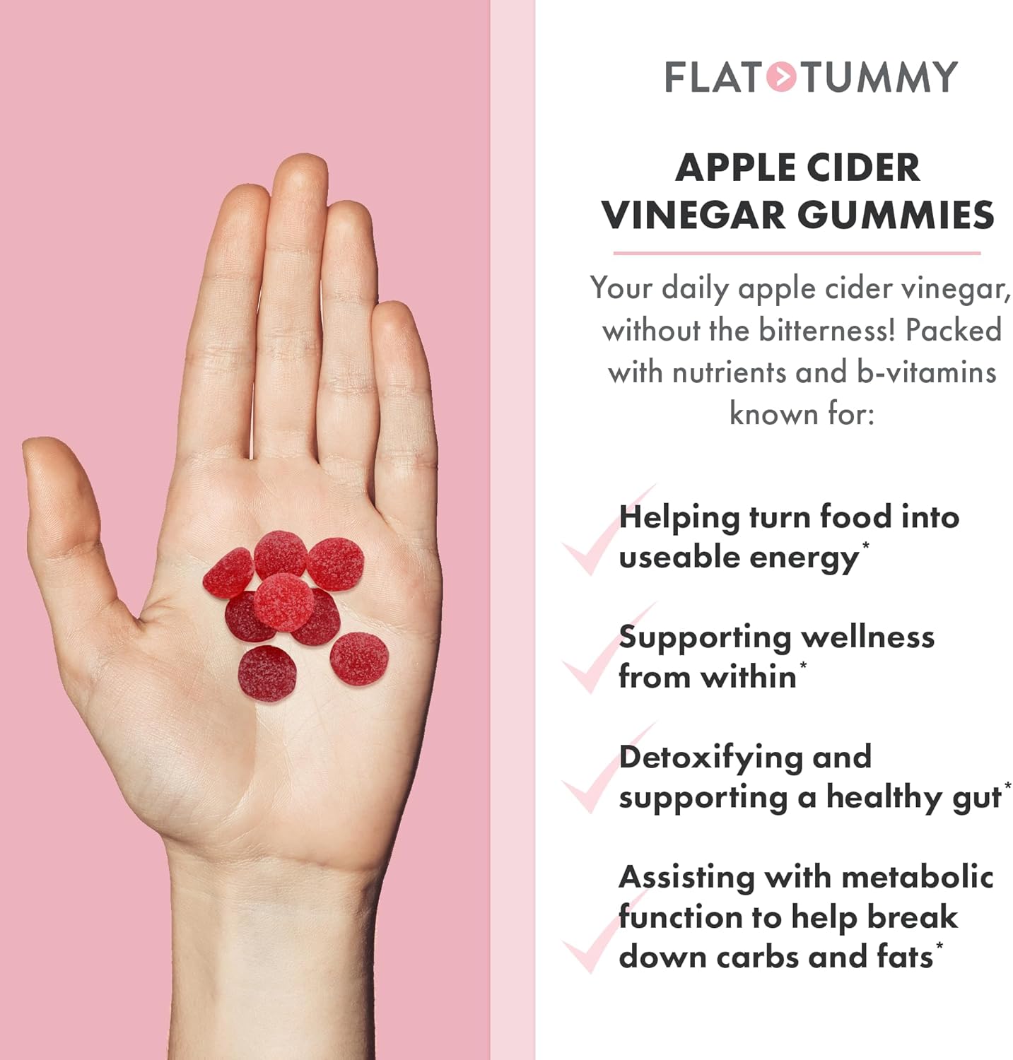 Flat Tummy ACV Gummies – Detox & Gut Health Support with Beet & Pomegranate (60 Count)