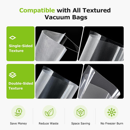 Vacuum Sealer Machine – Powerful Low-Noise Food Vacuum Sealer with Built-In Cutter & Bag Storage, Easy Handle Design, 1 Roll & 10 Bags