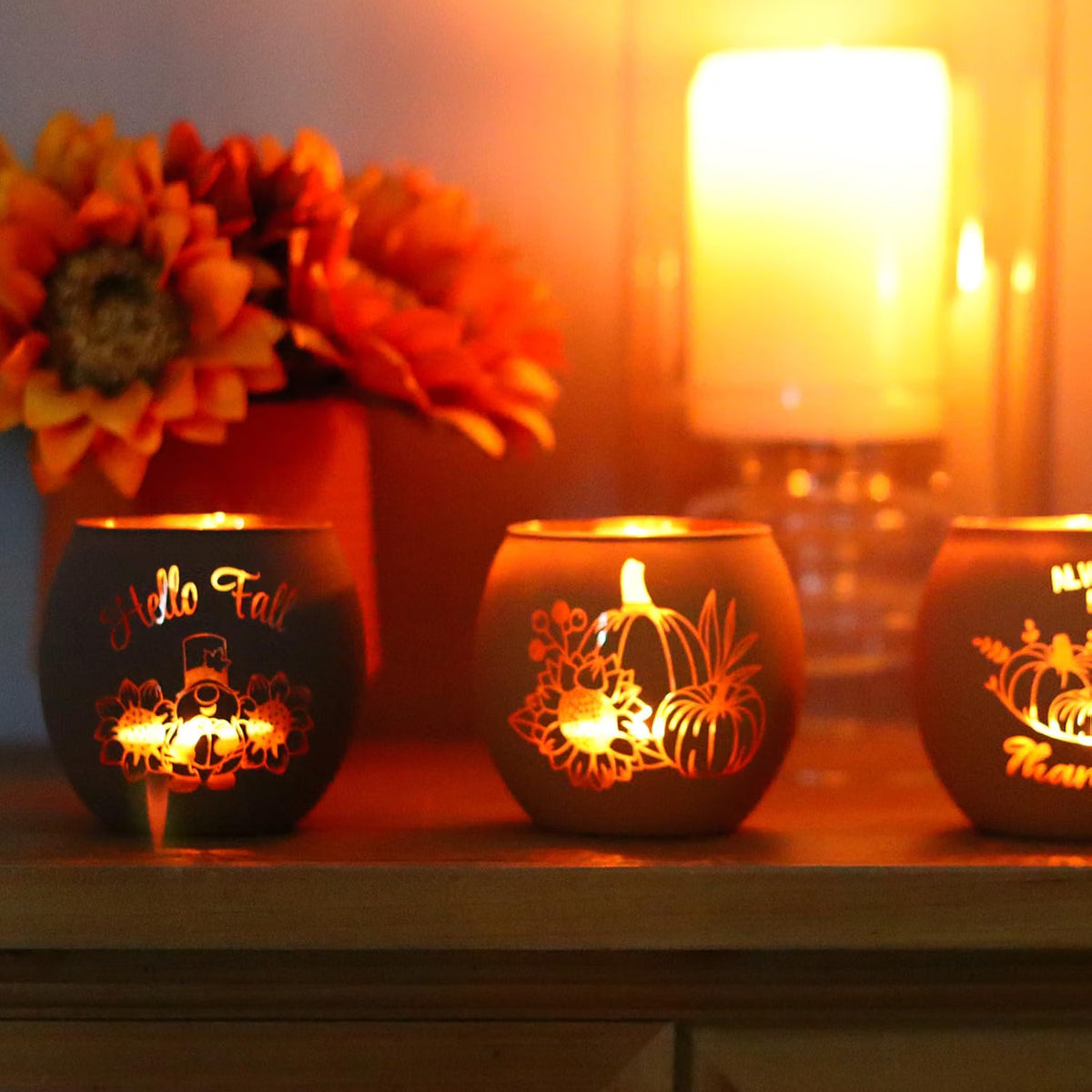12-Piece Fall Candle Holder Set – Thanksgiving Table Centerpiece Decorations for Autumn Home Décor