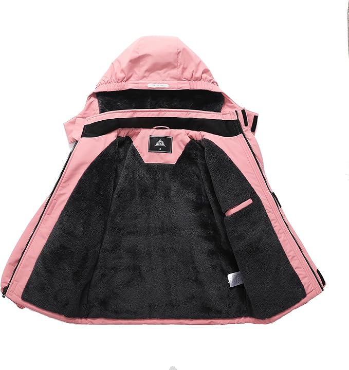 Kids’ Waterproof Ski Jacket – Pink Winter Coat with Fleece Lining & Detachable Hood