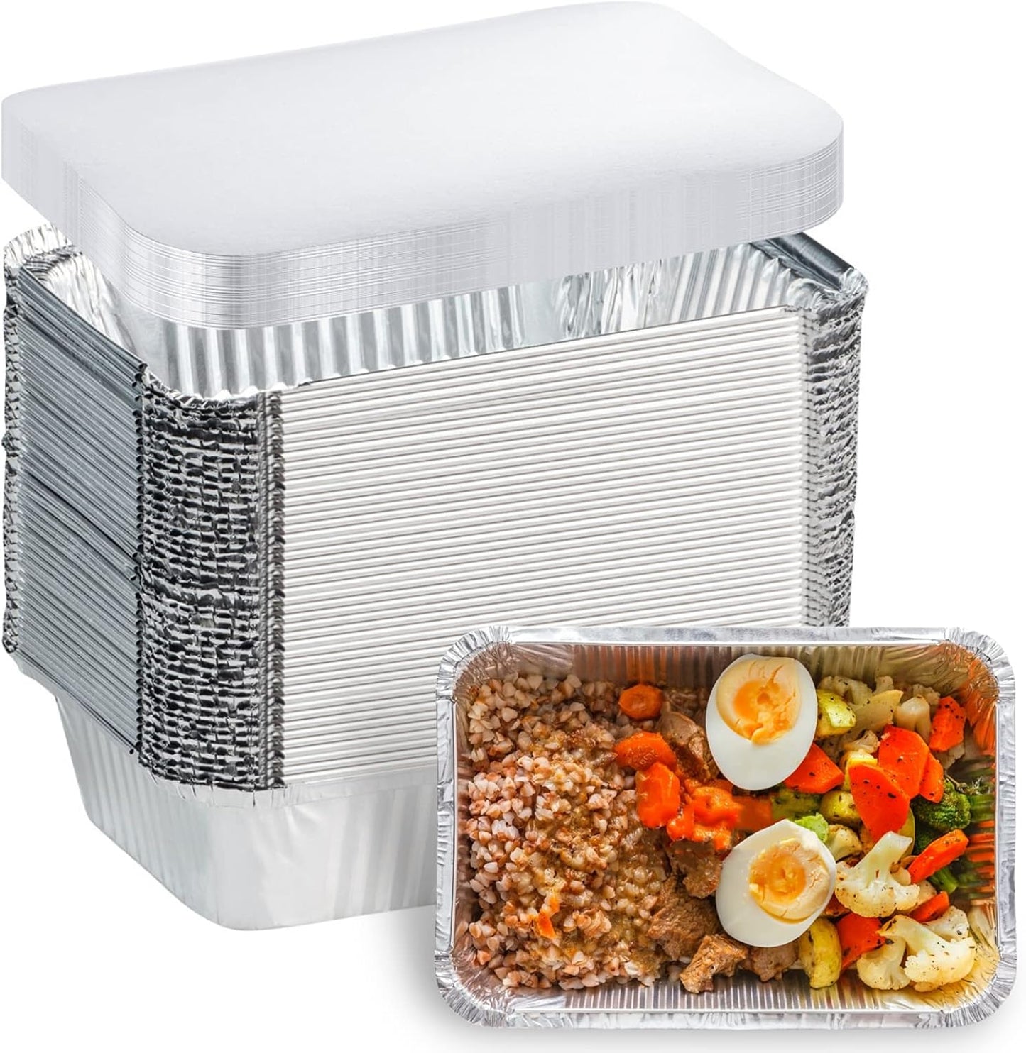 Aluminum Foil Pans with Lids – 50-Pack 8.5" x 6" Disposable Food Containers