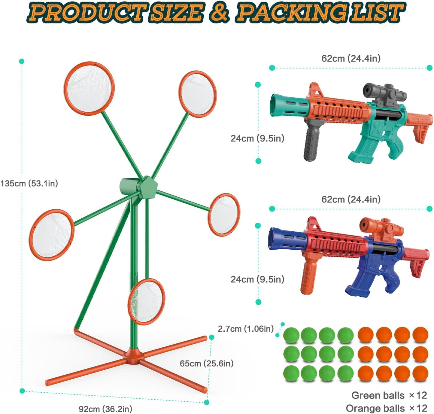 Shooting Games Toy Set – Outdoor Game for Kids Ages 5+ | Includes Moving Target, 2 Popper Air Toy Guns, and 24 Foam Balls – Great Gift for Boys and Girls!