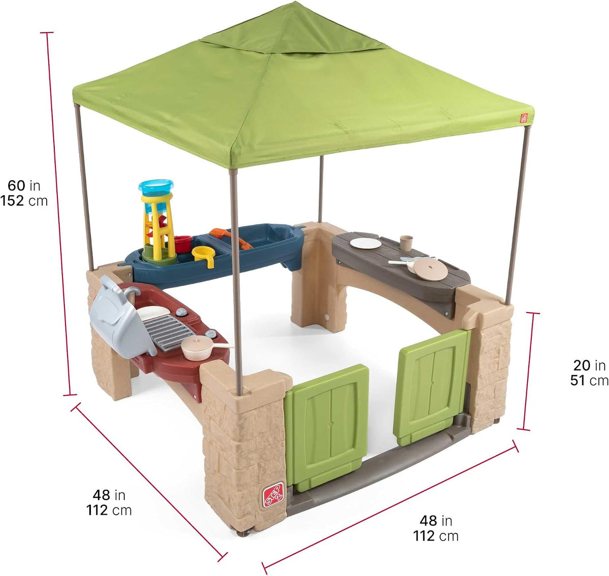 All Around Playtime Patio with Canopy – Interactive Shaded Outdoor Playhouse for Multiple Toddlers, 60" x 47.5" x 47.5