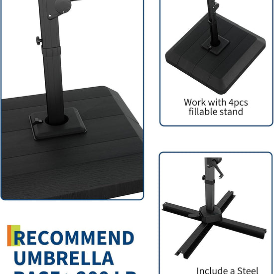 10' Heavy Duty Cantilever Patio Umbrella with Solar LED Lights