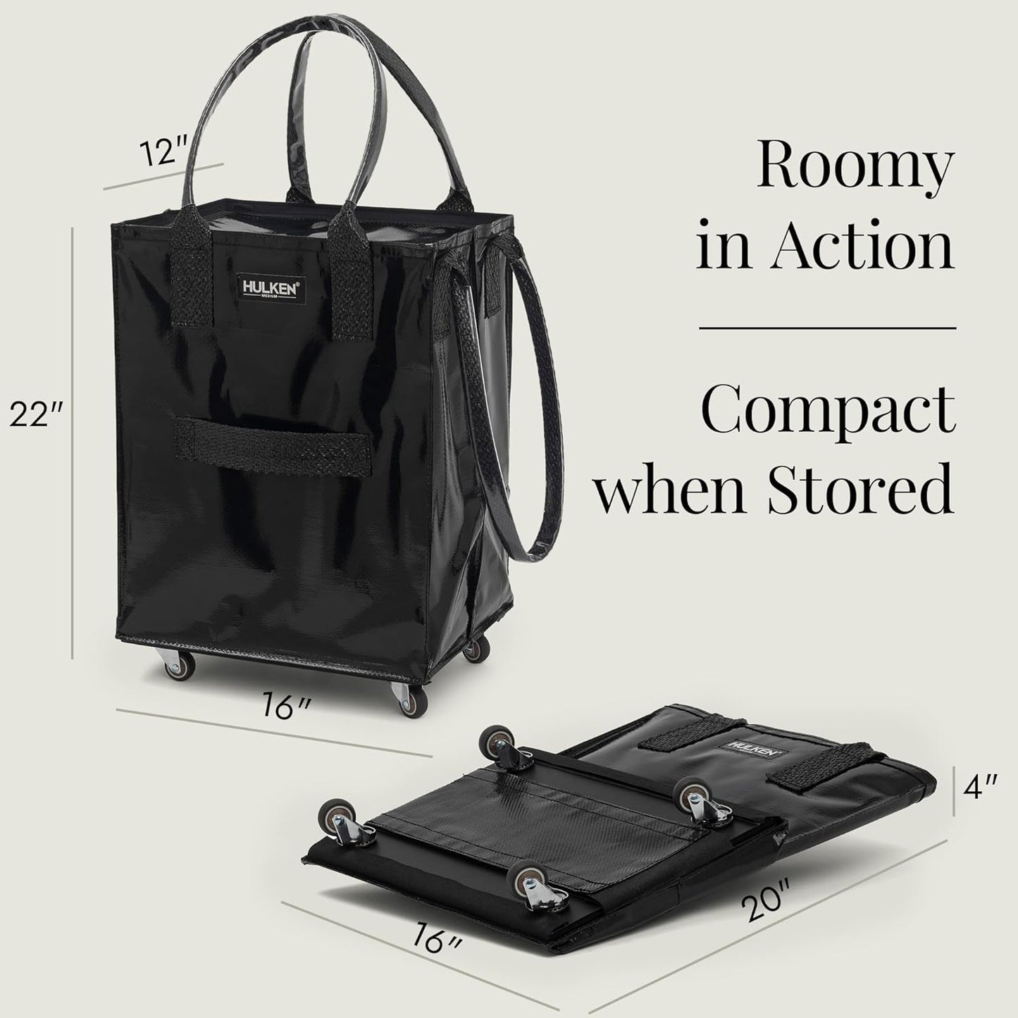 Rolling Grocery Bag: Lightweight, Zippered, 66 lb Capacity, Folds Flat, Unbreakable Handles