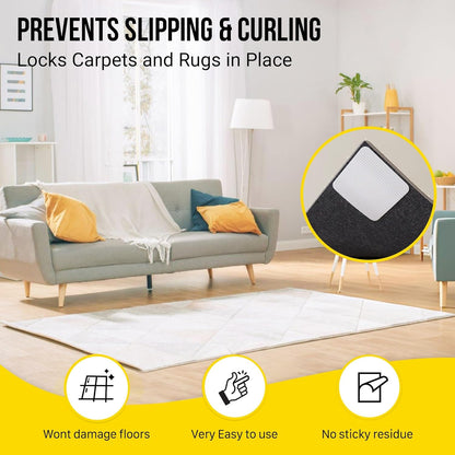 Non-Slip Rug Tape – Double-Sided Gripper Pads (12 pcs, 4" x 4")