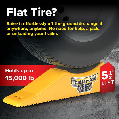 Trailer Aid Plus Tandem Tire Ramp – 5.5" RV & Trailer Tire Lift Ramp for Easy Tire Changes Without Unloading Cargo, Yellow