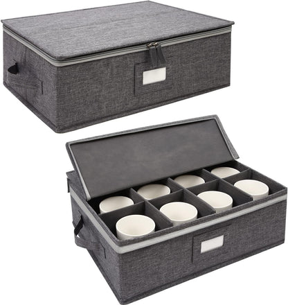 2-Pack Cup and Mug Storage Box, 12 Coffee Mugs and Tea Cups with Lid and Handles