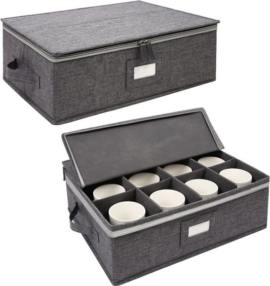 2-Pack Cup and Mug Storage Box, 12 Coffee Mugs and Tea Cups with Lid and Handles