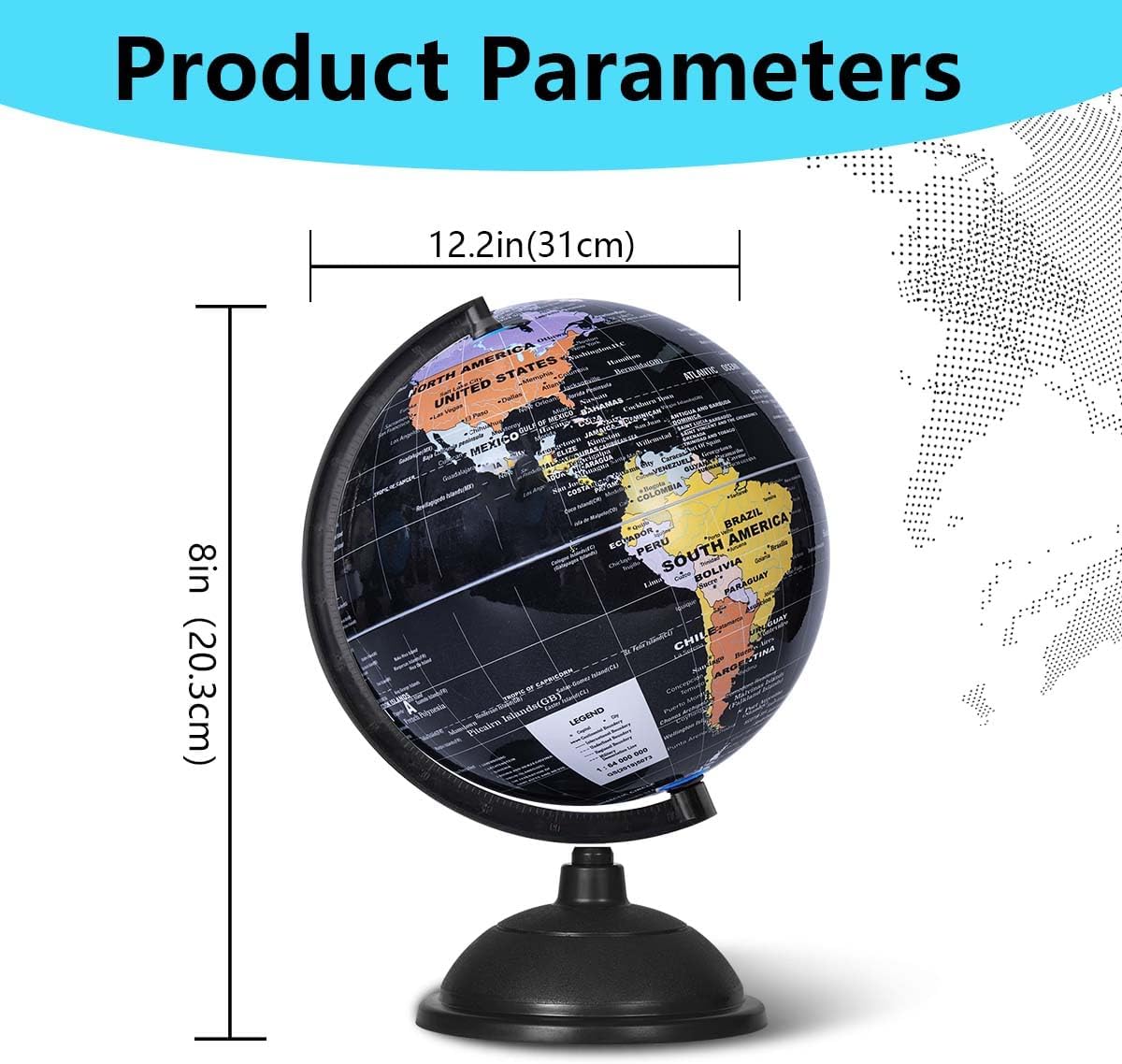 8-Inch World Globe with Stand for Kids' Education and Decor