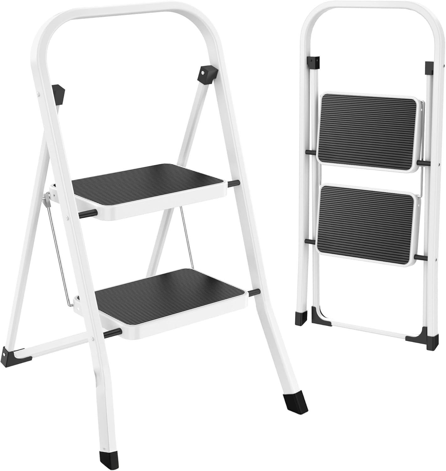 Folding Step Ladder Stool for Adults - Anti-Slip Pedal, 330 lbs Capacity, White - Ideal for Kitchen & Home