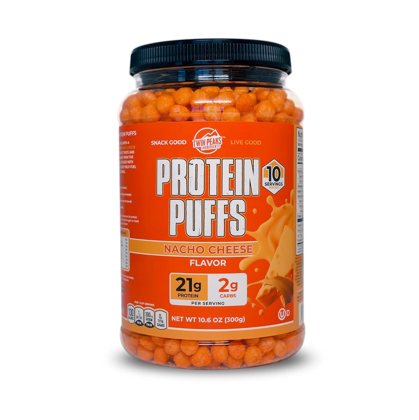 Nacho Cheese Protein Puffs – Keto Friendly, Low Carb Crunchy Snack – 21g Protein, 2g Net Carbs (300g)