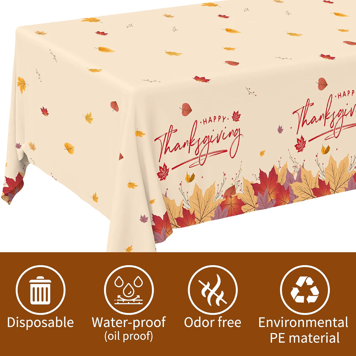Thanksgiving Tableware Set for 25 – Maple Leaf Paper Plates, Napkins, Cups & Plastic Tablecloth for Fall Dinner Parties