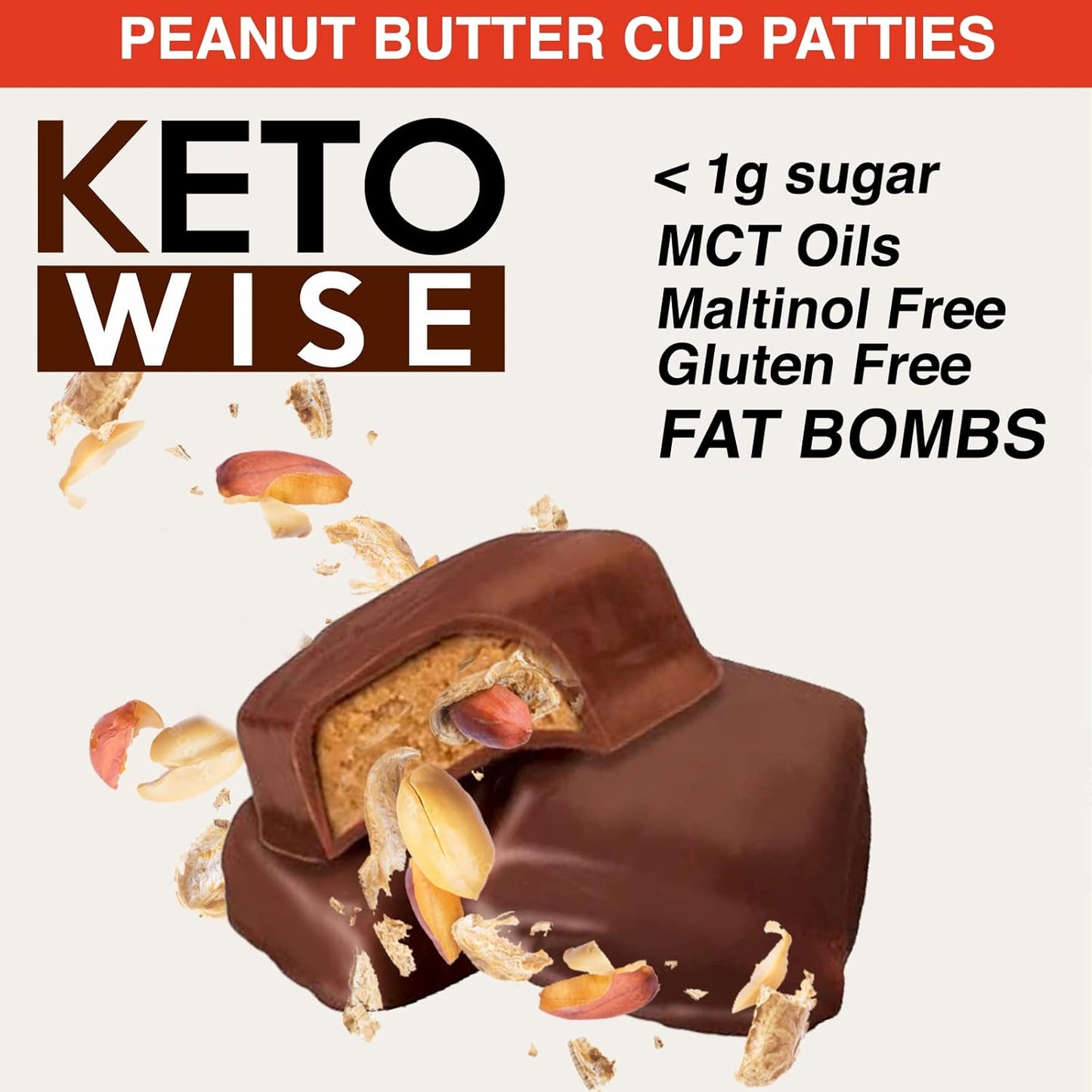 Peanut Butter Cup Fat Bombs – Keto-Friendly, Zero Sugar Added, Low Carb with MCT Oil, 16 Count
